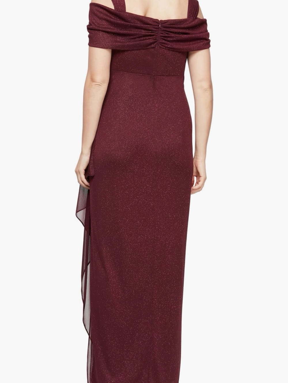 Alex Evenings Burgundy Sparkle Off-Shoulder Maxi Gown - Picture 3 of 5